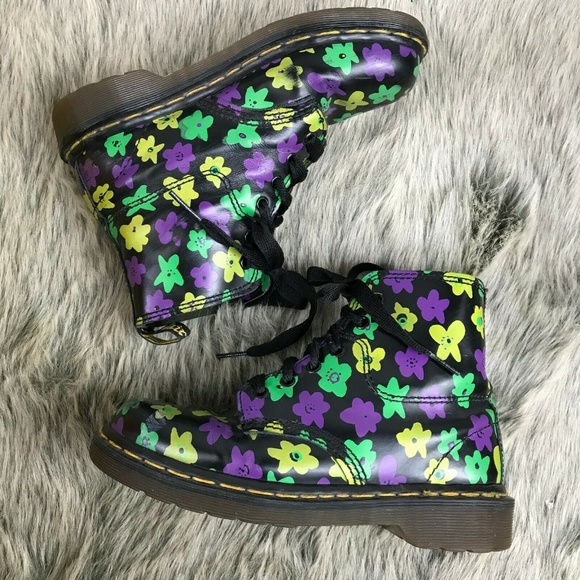 Dr. Martens Shoes - Vtg Dr Martens Purple Green Floral Combat Boots